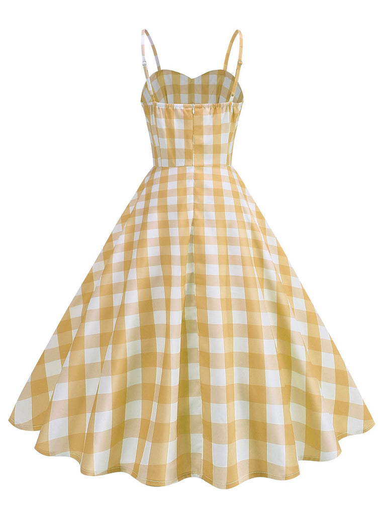Robe à carreaux vichy et bretelles froncées des années 1950