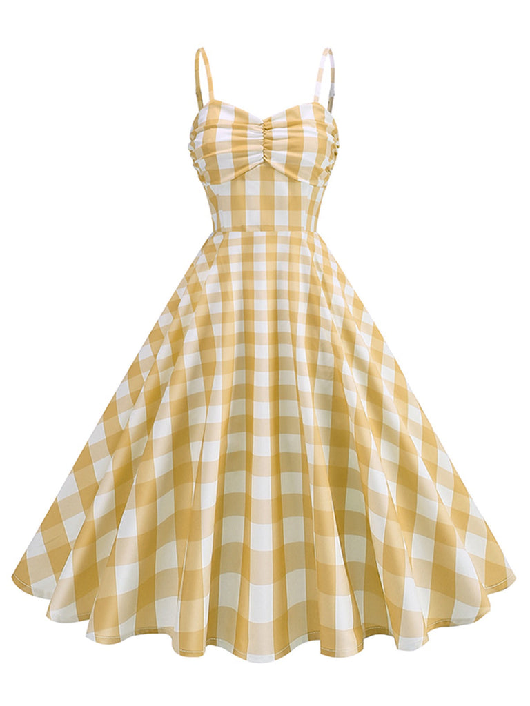 Robe à carreaux vichy et bretelles froncées des années 1950
