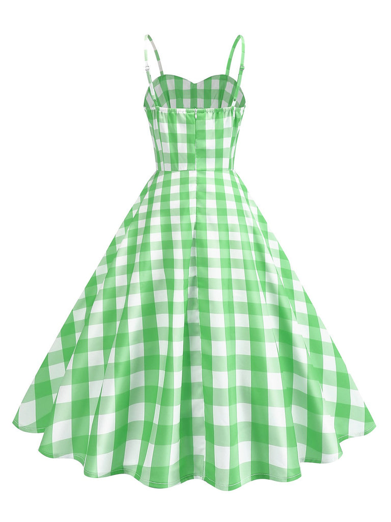 Robe à carreaux vichy et bretelles froncées des années 1950