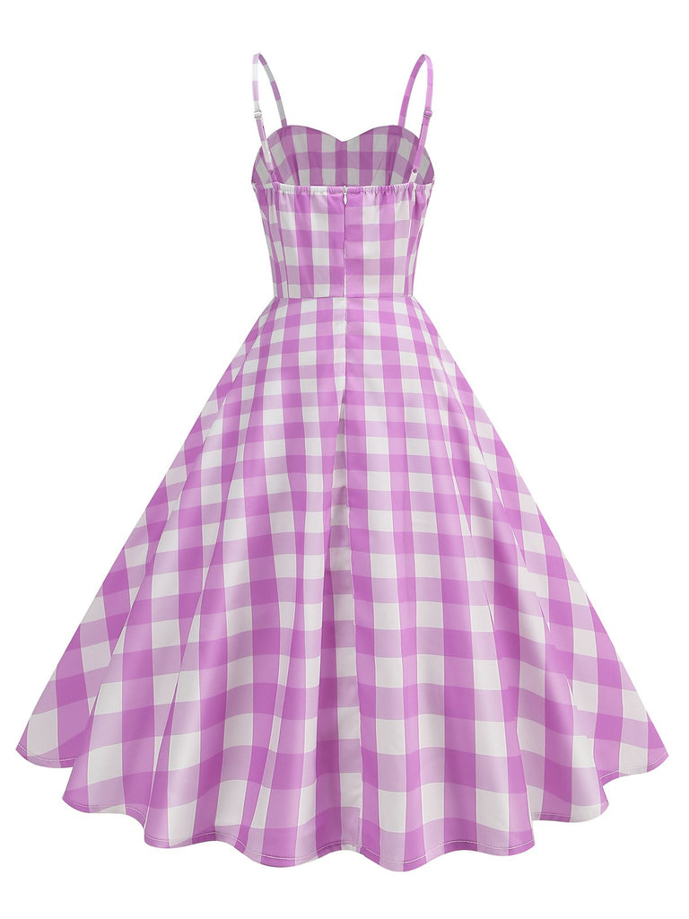 Robe à carreaux vichy et bretelles froncées des années 1950
