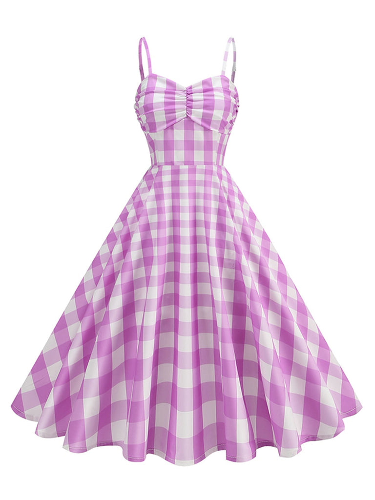 Robe à carreaux vichy et bretelles froncées des années 1950