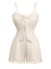 Combishort smockée beige unies à bretelles et nœuds des années 1950