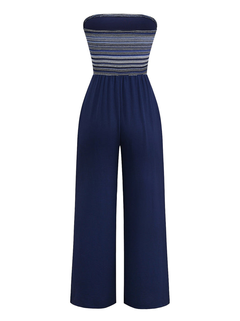 Combinaison bandeau à rayures bleu foncé des années 1950