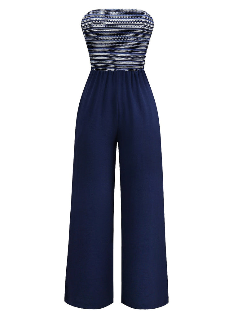 Combinaison bandeau à rayures bleu foncé des années 1950