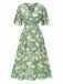 Robe verte fleurs col V des années 1940