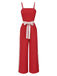 Combinaison rouge à bretelles et ceinture colorblock années 1970