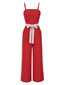 Combinaison rouge à bretelles et ceinture colorblock années 1970