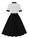 Robe noire rayures verticales col revers patchwork des années 1950