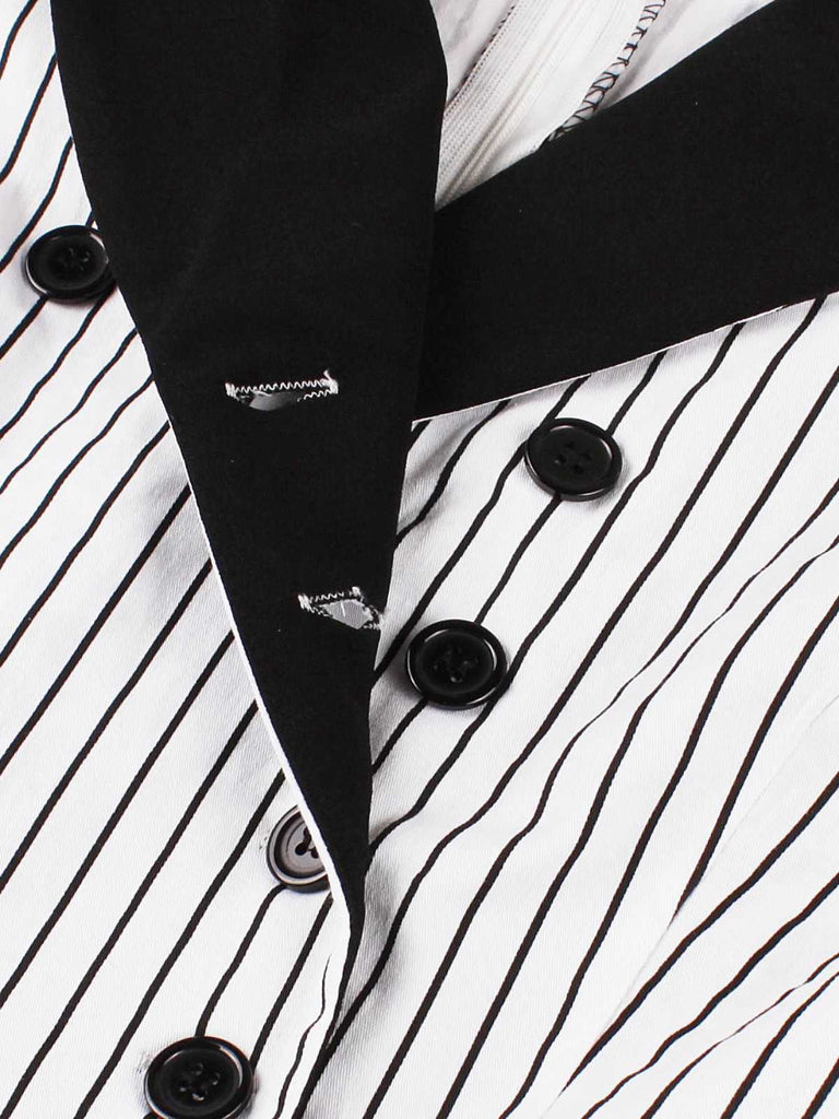Robe noire rayures verticales col revers patchwork des années 1950