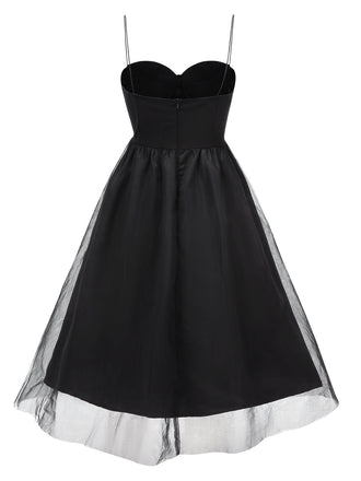 Robe noire en maille à bretelles spaghetti des années 1950