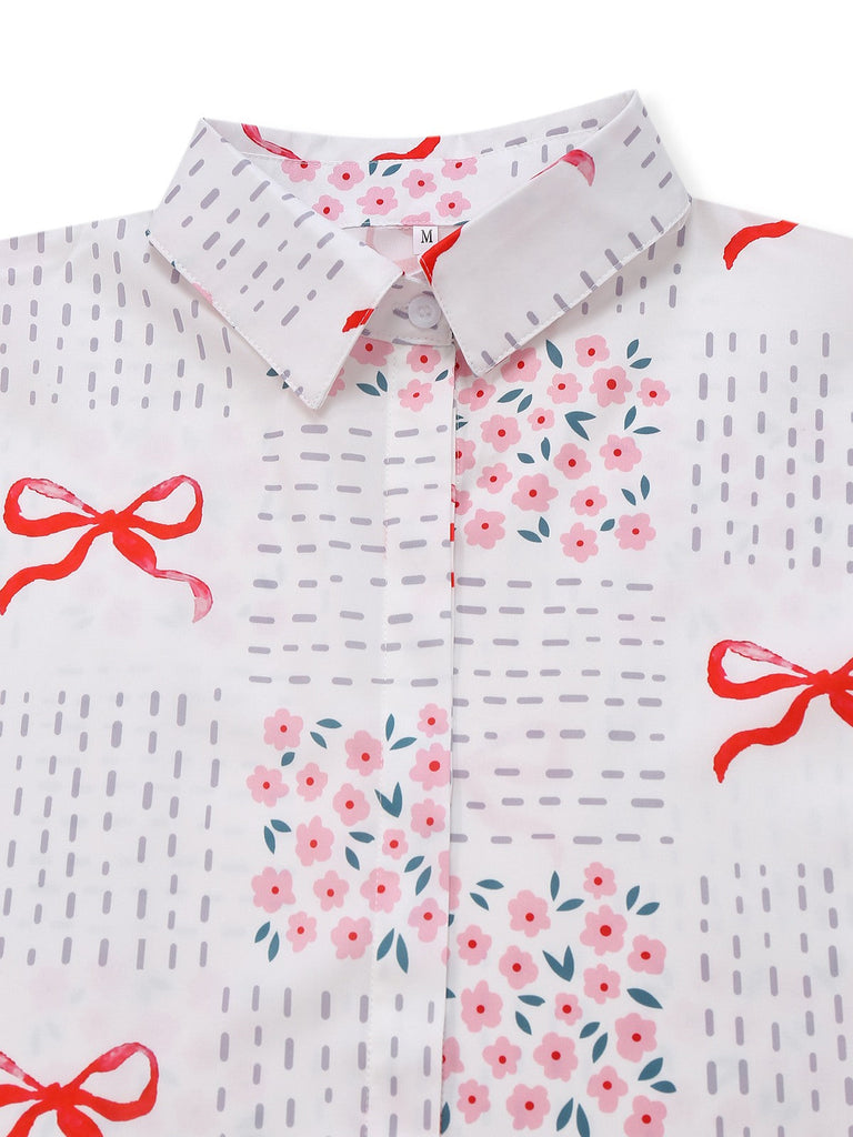 Combishort rose revers motif nœud et florale avec ceinture années 1950