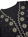 Robe noire à fleurs brodées et décolletée V profond années 1940