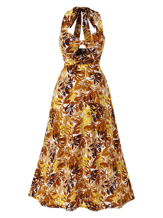 Robe dos nu ajourée à motif de feuilles des années 1930