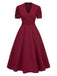 Robe manches bouffantes à col en V unie années 1950