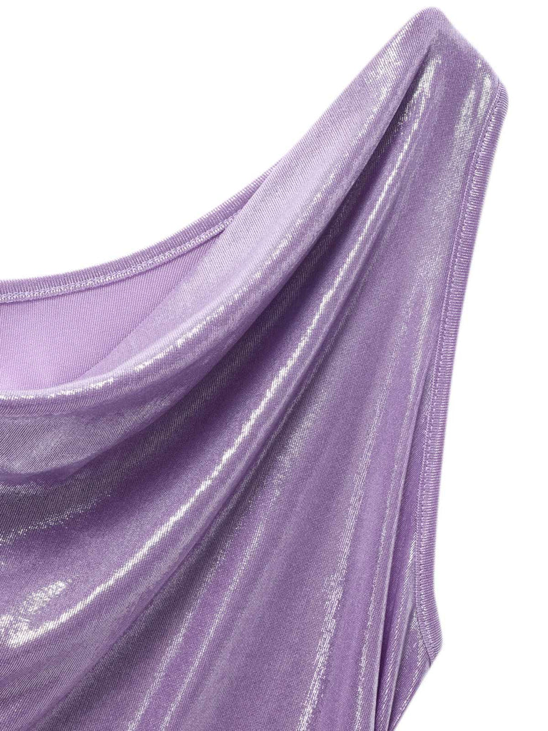 [Prévente] Robe lavande col bénitier avec fente haute luminosité nacrée des années 1960