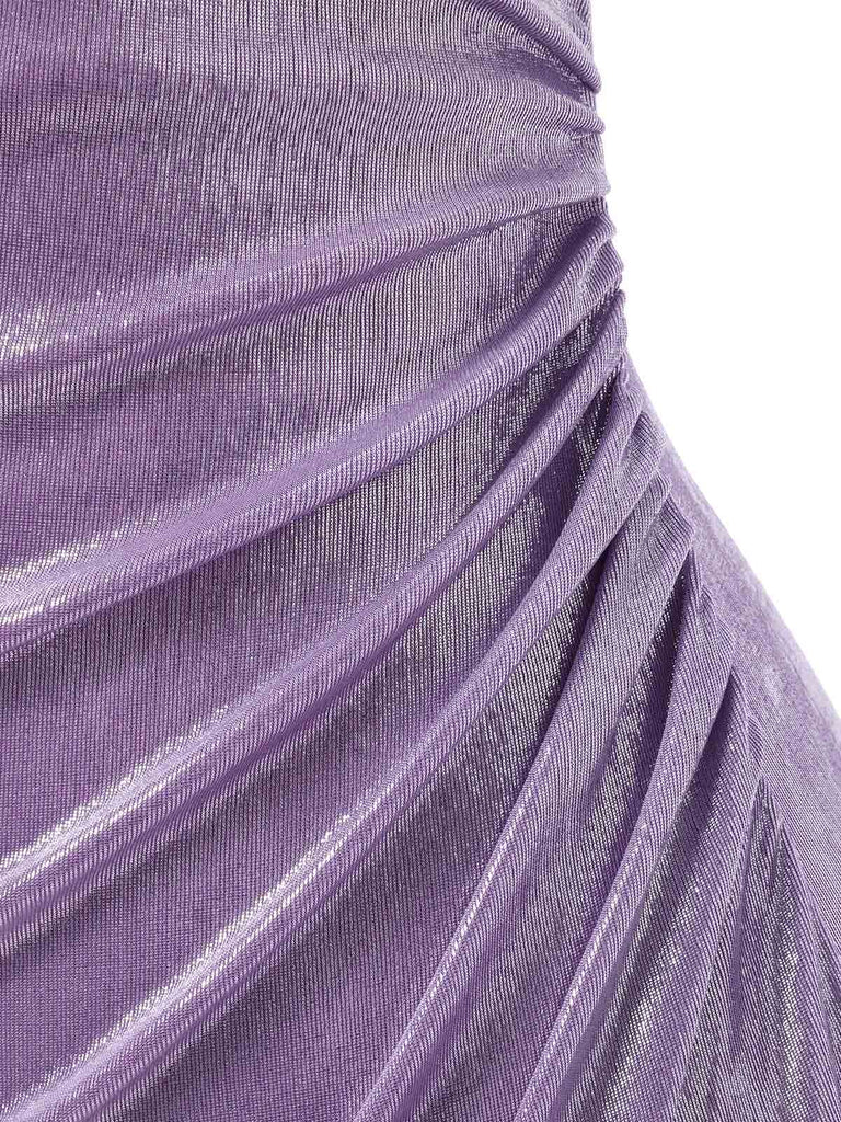 [Prévente] Robe lavande col bénitier avec fente haute luminosité nacrée des années 1960