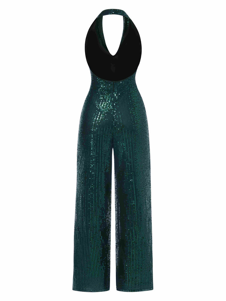 Combinaison à paillettes à licou unie années 1930