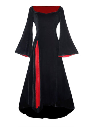 Robe en velours à manches cloches style Wednesday Addams des années 1930