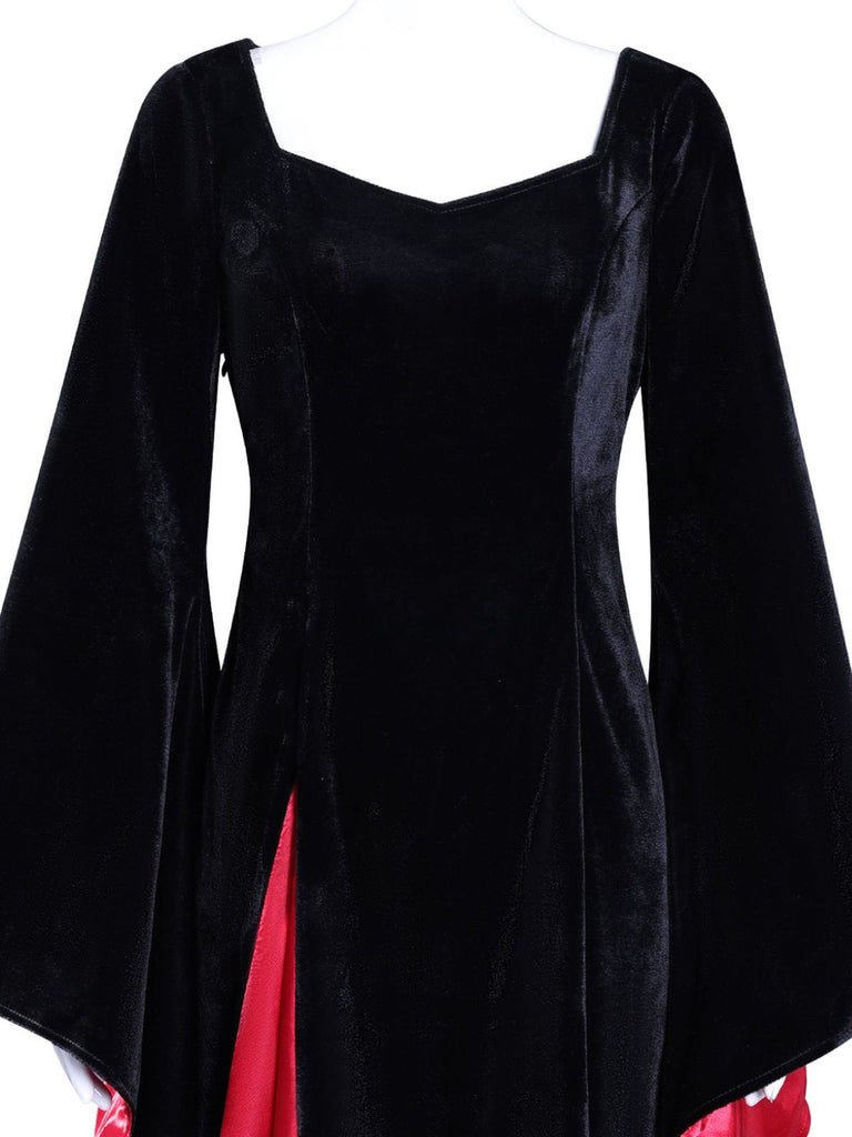 Robe en velours à manches cloches style Wednesday Addams des années 1930