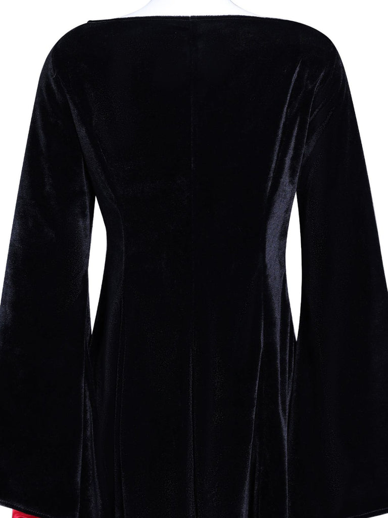 Robe en velours à manches cloches style Wednesday Addams des années 1930