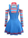 2PCS Robe gilet bleue et haut à rayures Child's Play Halloween des années 1960