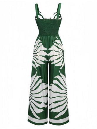 Combinaison florale à smocks et bretelles larges torsadées creuses des années 1930