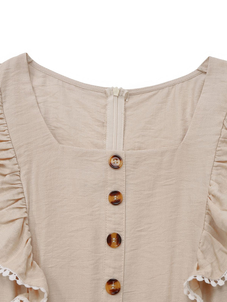 Combinaison beige unie à volants et manches courtes années 1950