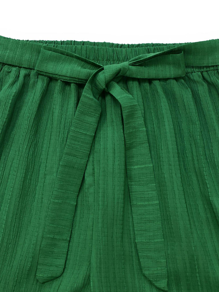 2PCS Haut dos nu motifs de plantes tropicales et pantalon texturé vertes années 1950