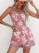 2PCS Camisole et short à bretelles larges et smockés à fleurs des années 1960