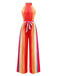 Combinaison rayée multicolore col licou et ceinture des années 1960