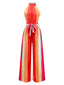 Combinaison rayée multicolore col licou et ceinture des années 1960