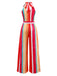 Combinaison rayée multicolore col licou et ceinture des années 1960
