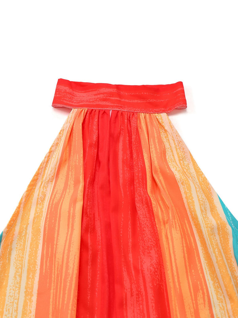Combinaison rayée multicolore col licou et ceinture des années 1960