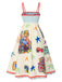 Robe à bretelles multicolore imprimé marin des années 1950