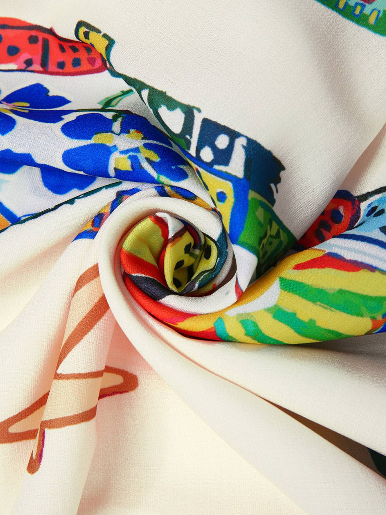 Robe à bretelles multicolore imprimé marin des années 1950