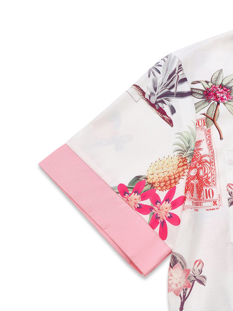 Combishort rose à motif ananas et fleur à revers années 1950