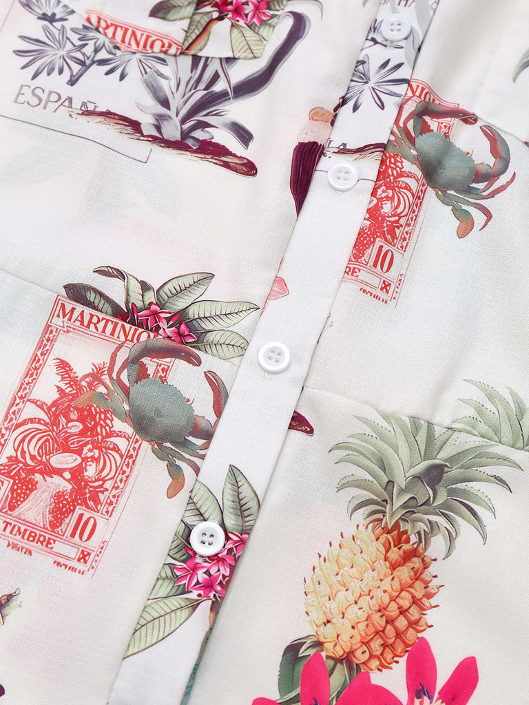 Combishort rose à motif ananas et fleur à revers années 1950