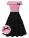 [Prévente] Robe patchwork noire et rose épaules dénudées et nœud années 1950