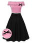 [Prévente] Robe patchwork noire et rose épaules dénudées et nœud années 1950