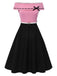 [Prévente] Robe patchwork noire et rose épaules dénudées et nœud années 1950