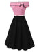 [Prévente] Robe patchwork noire et rose épaules dénudées et nœud années 1950