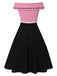 [Prévente] Robe patchwork noire et rose épaules dénudées et nœud années 1950