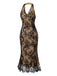 [Prévente] Robe sirène dos nu en dentelle brodée noire des années 1930