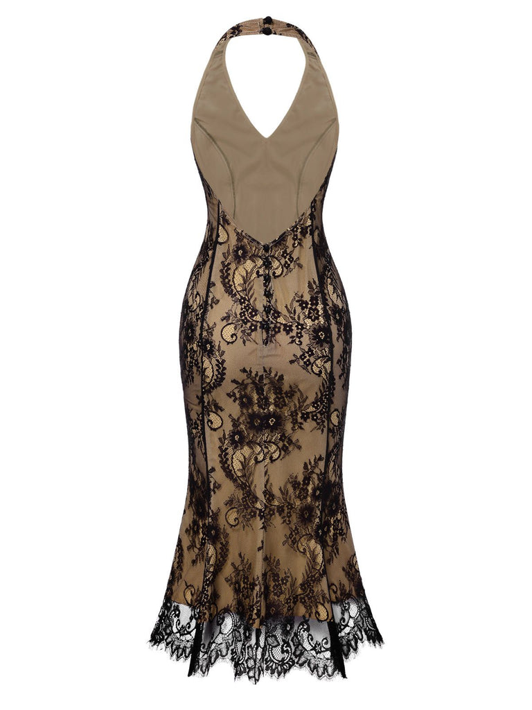 [Prévente] Robe sirène dos nu en dentelle brodée noire des années 1930