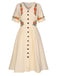 [Grande Taille] Robe fleurie brodée beige à col en V des années 40