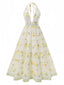 Robe jaune Citron dos nu col V profond des années 1930
