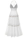 Robe broderie fleur texturée à col en V profond années 1930