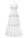 Robe broderie fleur texturée à col en V profond années 1930