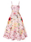 Robe multicolore floral et damier à bretelles années 1940