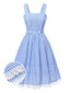 [Prévente] Robe bleue en coton à carreaux et dentelle années 1950